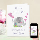 L'âge est impeccable Eléphant mignon Anniversaire<br><div class="desc">Carte d'anniversaire amusante,  intitulée "L'âge est sans pertinence". Design présente une illustration fantaisiste d'un éléphant mignon avec des ballons d'anniversaire,  des coeurs d'amour et des fleurs. Vous pouvez personnaliser la carte pour tous ceux que vous voulez sur le devant et vous pouvez également écrire votre propre message à l'intérieur.</div>