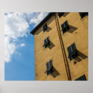 LAGE HOOGHOTOGRAFIE VAN HET VENSTER BROWN LOUVER POSTER