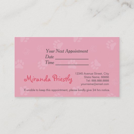 Lage poly Dog Pet Care Grooming Food Beauty Salon Afsprakenkaartje (Achterkant)