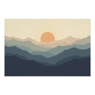 Lagen van rust - Minimalistische Mountain Sunset Perfect Poster