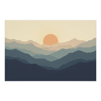 Lagen van rust - Minimalistische Mountain Sunset Perfect Poster