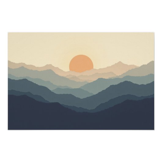 Lagen van rust - Minimalistische Mountain Sunset Perfect Poster (Voorkant)