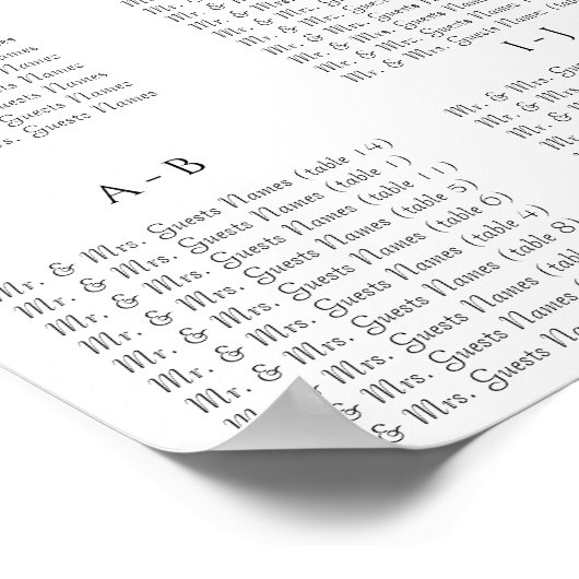 Lager - boomdiagram alfabetische tabel #'s poster (Hoek)
