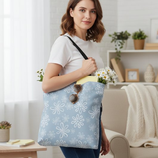 Lager energieverbruik Licht blauw en witte Floral Draagtas