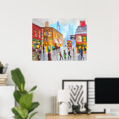 Lager geïnspireerd druk straatscène schilderval poster (Thuiskantoor)