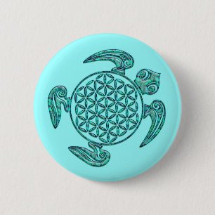 Lager van het leven / Blume des Lebens turquoise Ronde Button 5,7 Cm