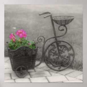 Lager zwarte fiets en witte gedeeltelijke kleur poster