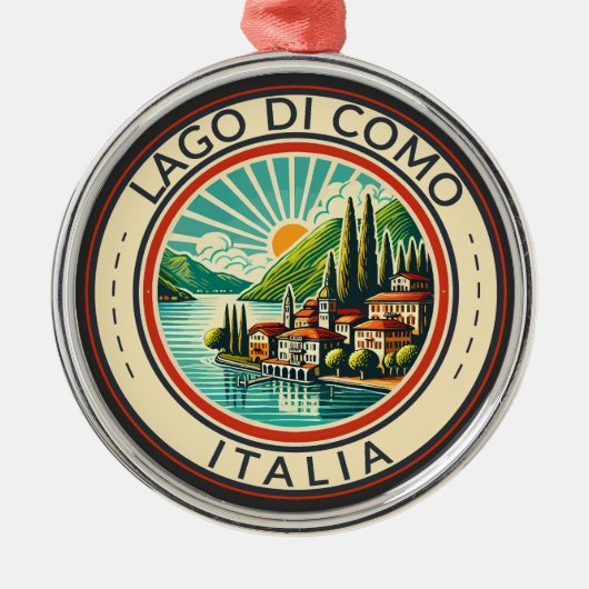 Lago di Como Italia Illustratie Reizen Art Badge Metalen Ornament (Voorkant)