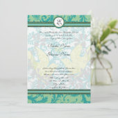 Lagoon Endive  Tortelduifjes Damask Wedding Kaart (Staand voorkant)