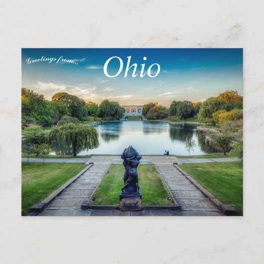 Lagoon met standbeeld Cleveland Museum of Art Ohio Briefkaart (Voorkant)