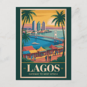 Lagos Nigeria Illustratie Reis Kunst Vintage Briefkaart