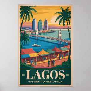 Lagos Nigeria Illustratie Reis Kunst Vintage Poster