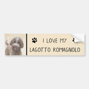 Lagotto Romagnolo Painting - Cute Original Dog Art Bumpersticker