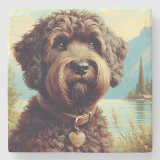 Lagotto Romagnolo schilderij Stenen Onderzetter (Voorkant)