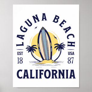 Laguna Beach Californië Surfen Zomer Vakantie Vint Poster