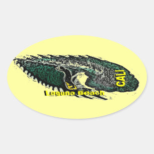 Laguna Beach Californië surfer golven kunst sticke Ovale Sticker