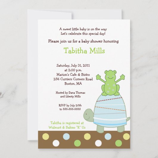 Laguna Frog & Turtle 5x7 Baby shower Uitnodiging (Voorkant)