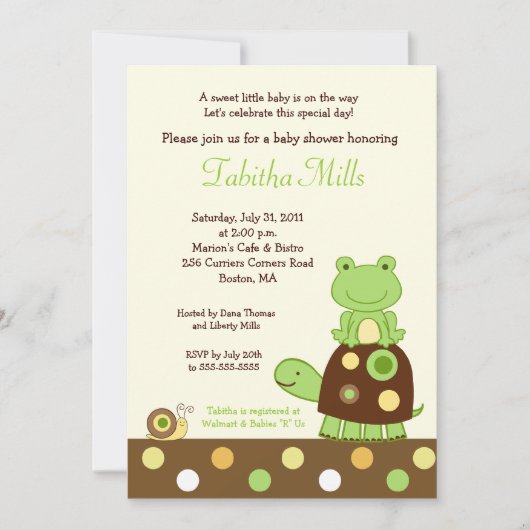 Laguna Frog & Turtle 5x7 Invitation Baby shower #2 (Devant)