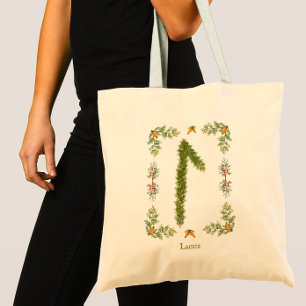 Laguz Rune in Evergreen Branches Gepersonaliseerd Tote Bag