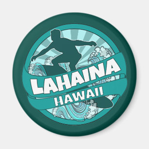 Lahaina Hawaii blauwgroen surfer logo magneet