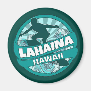 Lahaina Hawaii blauwgroen surfer logo magnet Magneet