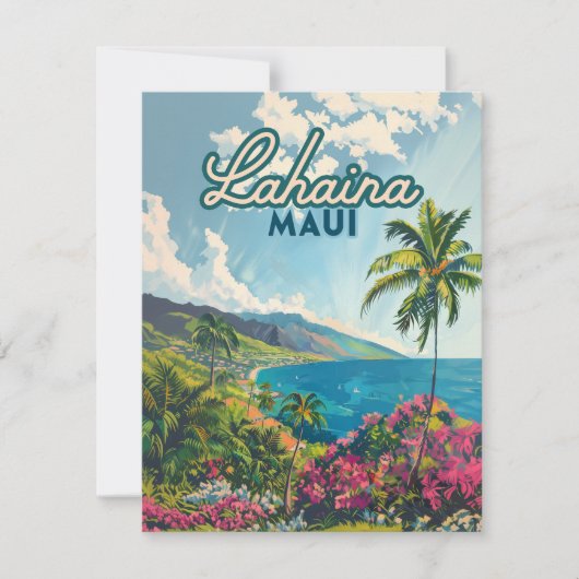 Lahaina Maui Hawaii Beach Coast Retro Kaart (Voorkant)