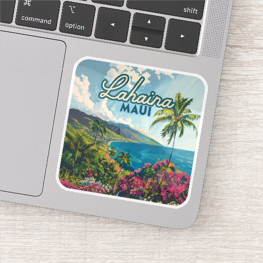 Lahaina Maui Hawaii Beach Coast Retro Sticker (Detail)