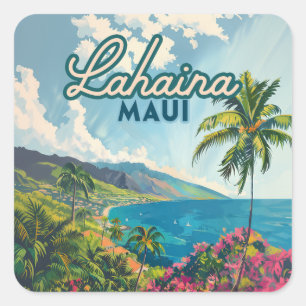Lahaina Maui Hawaii Beach Coast Retro Vierkante Sticker