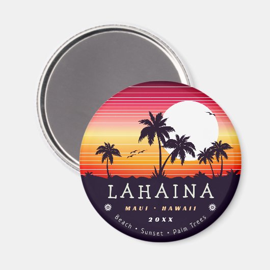 Lahaina Maui Hawaii Retro Zonsondergang Palmbomen Magneet (Voorkant / Achterkant)