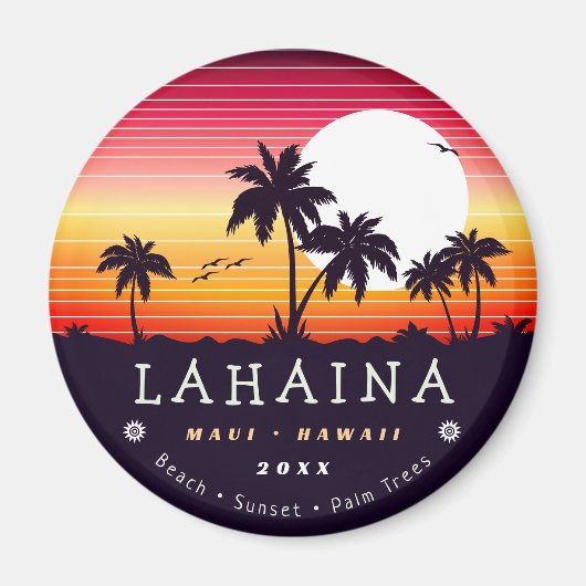 Lahaina Maui Hawaii Retro Zonsondergang Palmbomen  Magneet (Voorkant)