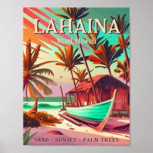 Lahaina Maui Hawaii tropische zonsondergang palmbo Poster