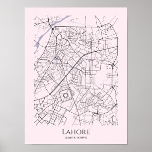 Lahore Kaart Poster (Roze, Matte)