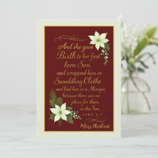 Laid in a Manger – Luke 2:7 Christmas Blessing Feestdagenkaart (Staand voorkant)