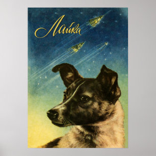 Laika, eerste ruimtehond — poster Sovjet-ruimte