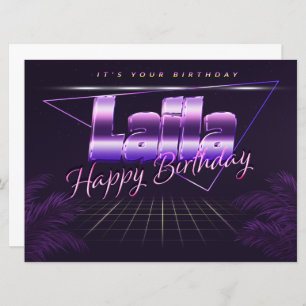 Laila Nom Prénom lila retro Carte Anniversaire