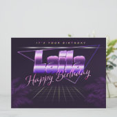 Laila prénom carte rétro lilas pour un anniversair (Debout devant)