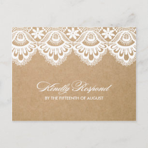 LAINE RUSTIQUE   CARTE POST RSVP MARIAGE