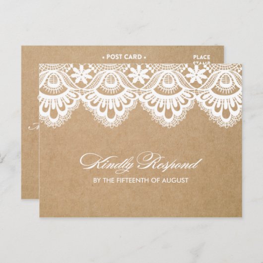LAINE RUSTIQUE | CARTE POST RSVP MARIAGE (Devant / Derrière)
