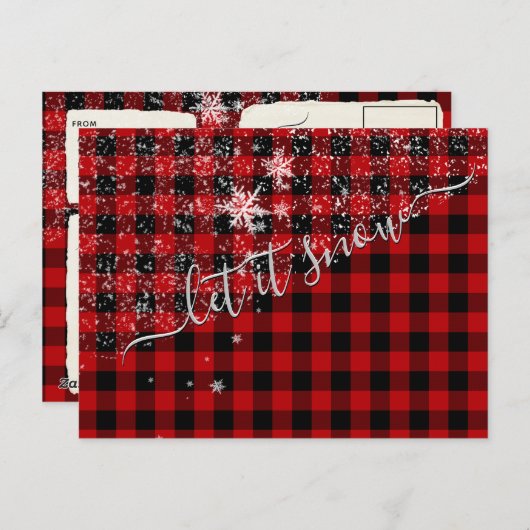 Laisser Neige Script Buffalo Plaid Carte Postale (Devant / Derrière)