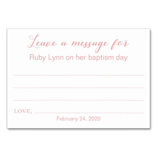 Laisser Un Message Baptême Cartes De Baptême Rose (Devant)