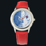 Laissez le soleil briller en rouge<br><div class="desc">Cette montre fantaisiste montre une jeune fille ouvrant sa porte au soleil. Il peut être personnalisé avec une ligne de texte. Un grand cadeau pour n'importe quelle fille.</div>