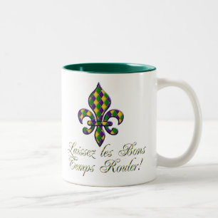 Laissez les Bons Temps Rouler Mardi Gras Fleur d1 Tweekleurige Koffiemok