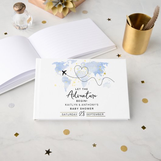 "Laissons Commencer L'Aventure !" Baby shower Cart (Recto ouvert)