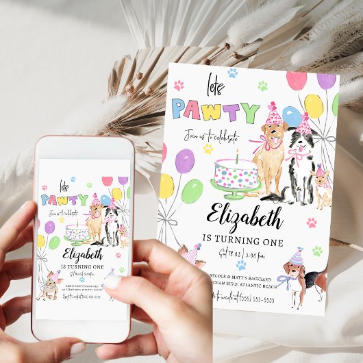 Laissons Pawty Chien première carte d'invitation d