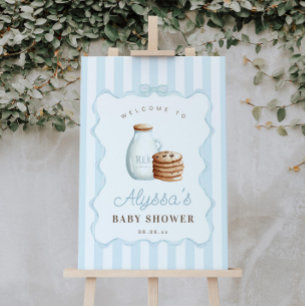 Lait et biscuits Baby shower bleu Affiche de bienv