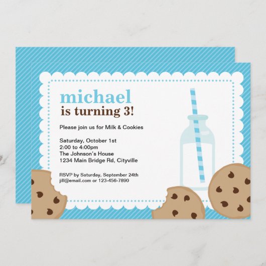 Lait et biscuits Invitation bleu et Brown (Devant / Derrière)