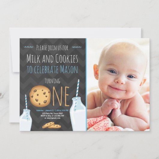 Lait et biscuits Premier anniversaire Invitation G (Devant)