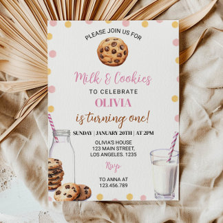 Lait Et Cookies Fille Première Invitation Annivers