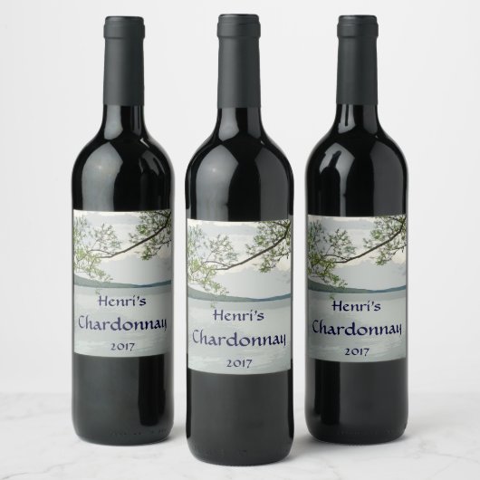 Lake and Willow Tree White Wine Label Wijn Etiket (Flessen)