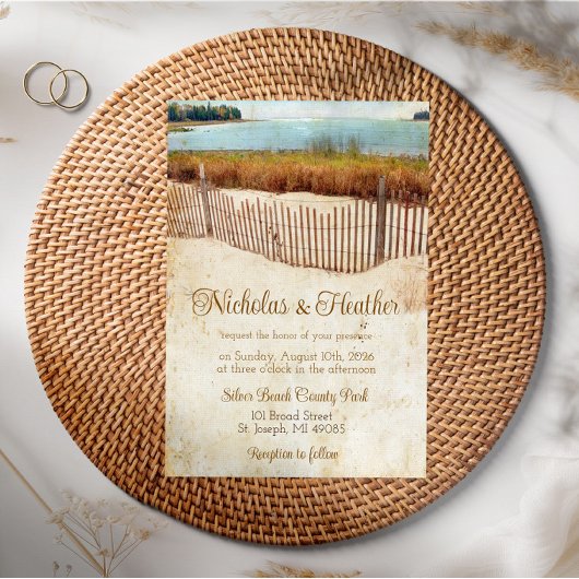 Lake Beach Summer Wedding Invitation Kaart